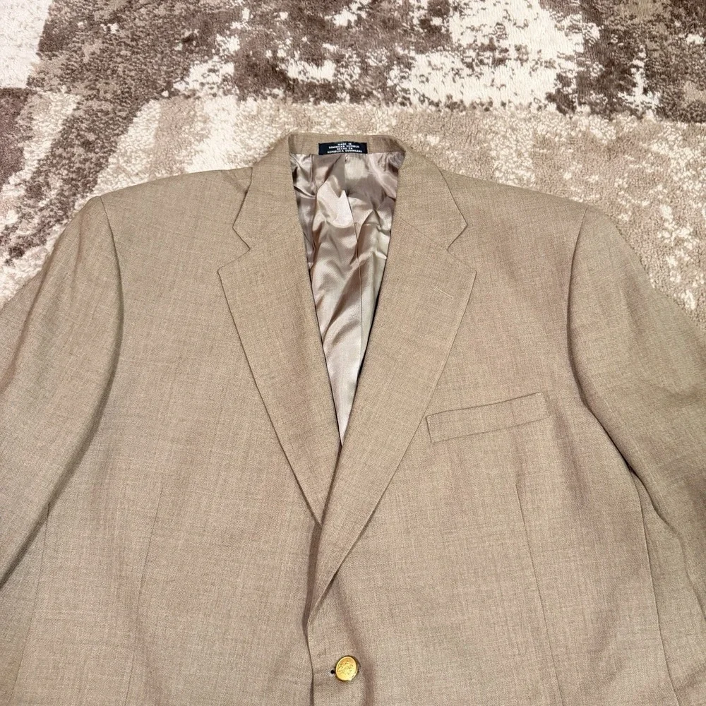 Vintage Stafford Mens Tan Hopsack Blazer 46R Wool Gold Buttons NWT Academia